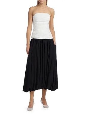 Nicholas the Label  Despina Ruched Colorblocked Strapless Midi-Dress Bubble Skir